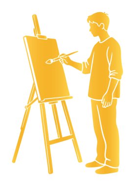 Şömine ve fırça vektörlü altın siluet ressamı