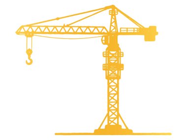 İnşaat vincinin altın silueti yerinde, vektör illüstrasyonu