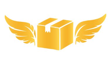 Kanatlı paketin altın silueti, ücretsiz nakliye konsepti, vektör