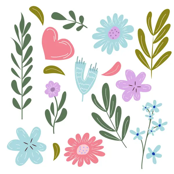 Çiçek ve yapraklar. vektör illüstrasyonu.