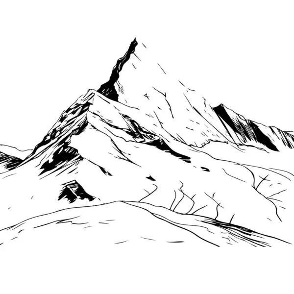 Elle çizilmiş dağ manzarası. Dağ zirvesi. Vektör el çizimi çizimi. beyaz arkaplanda izole.