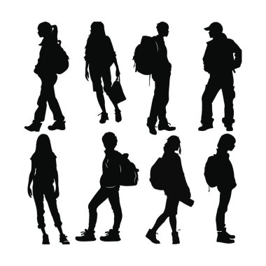 Genç insanların siluetleri. vektör illüstrasyonu.