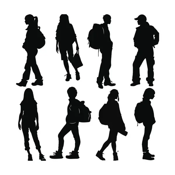 Genç insanların siluetleri. vektör illüstrasyonu.