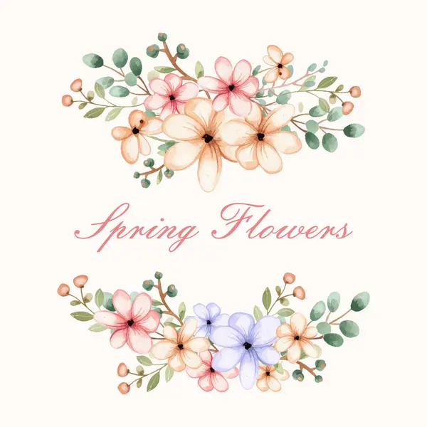 Bahar çiçekleri Suluboya el boyası çiçekler, tebrik kartı.