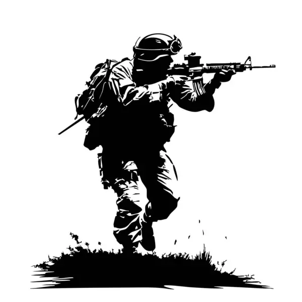 Tüfekli asker. Vektör çizimi. Beyaz arka grupta izole edilmiş