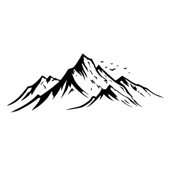 Beyaz arkaplanda izole edilmiş kar ve siyah çizgilerle dağ zirvesi, el çizimi vektör illüstrasyonu.