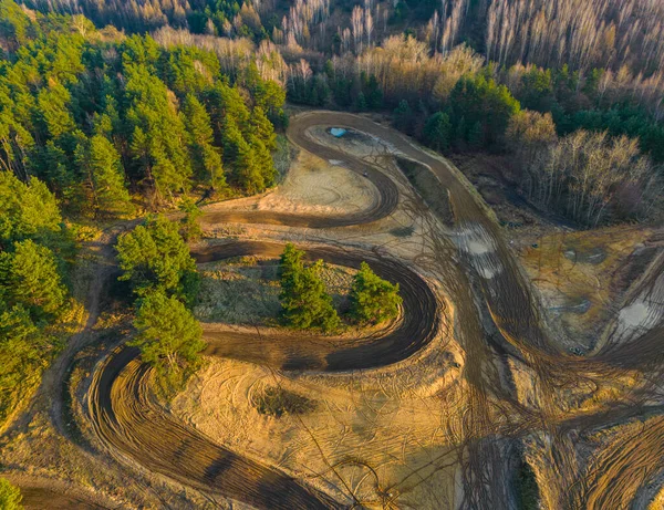 Motocross route seen from a bird's eye view, i.e. photography from a drone