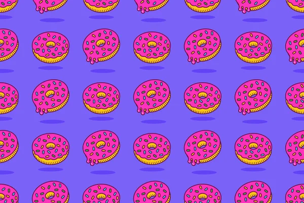 Doughnut Fondu Motif Sans Couture Donuts Glaçage Rose Cartoon Style — Image vectorielle