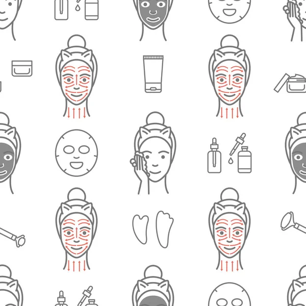 Péče Pleť Rutinní Vzor Bezproblémové Kosmetická Obličejová Masáž Fázový Válec Stock Ilustrace