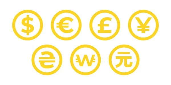 Currency Exchange Dollar Euro Won Hryvnia Pound Yen Currency Symbols Vectores de stock libres de derechos