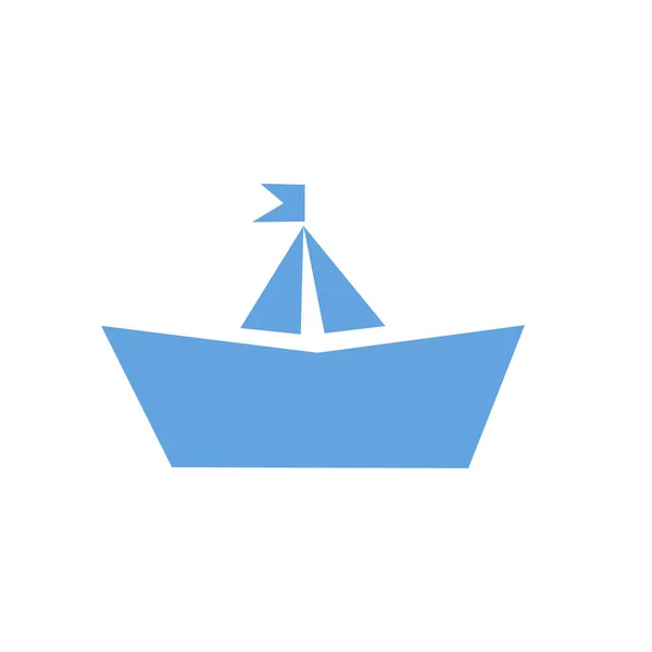 漂泊在白茫茫大海中的蓝色船 免版税图库插图