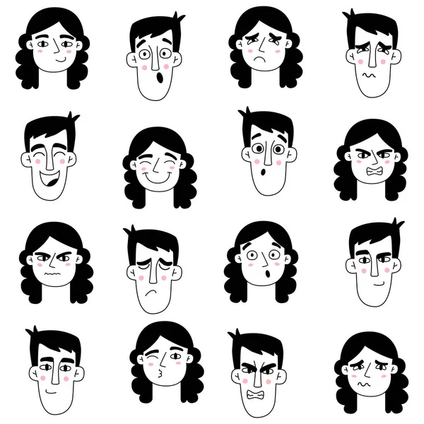 男と女の表情 男と女の子顔で異なる表情シームレスパターンオンホワイト背景 ストックベクター