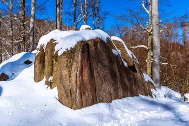 Güzel kış manzarası karla kaplı kayalar