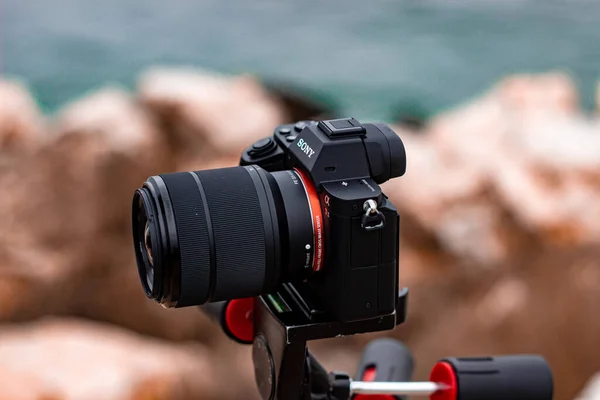 Fotógrafo Profissional Filmando Câmera Vídeo — Fotografia de Stock