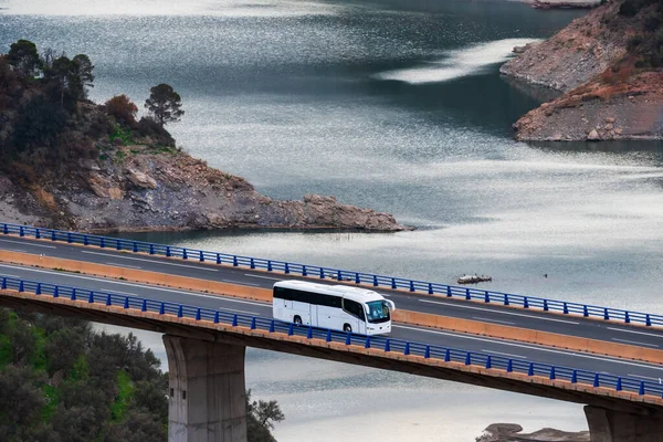 Autobús Pasajeros Circulando Viaducto Sobre Pantano —  Fotos de Stock