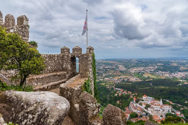 Utsikt Från Murpelarna Slottet Morerna Omgivande Städerna Sintra — Stockfoto