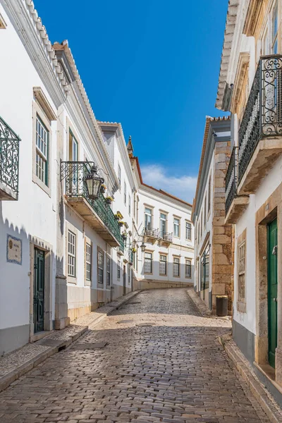 Strada Acciottolata Nel Centro Storico Della Città Faro Algarve — Foto Stock