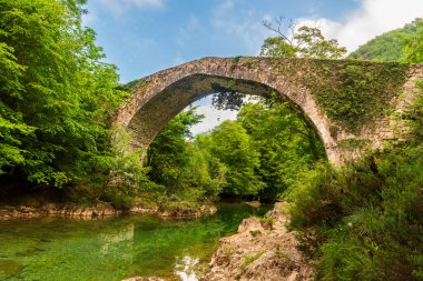 Dobra Nehri üzerindeki eski köprü, Orta Çağ 'dan kalma ve Cangas de Onis ve Amieva belediyeleri arasında eski bir Roma yolunun kalıntıları üzerine inşa edilmiş..