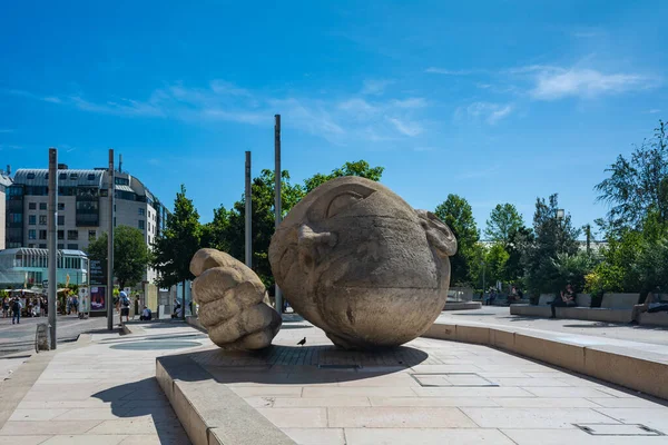 stock image Paris, France - August 30, 2019 : Ecoute or Listen sculpture in Paris, made by Henri de Miller in 1986, located near Saint-Eustache church.