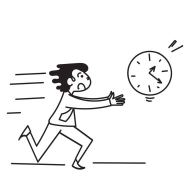 Karalama yapan insanlar saat çiziminin peşinden koşuyorlar.