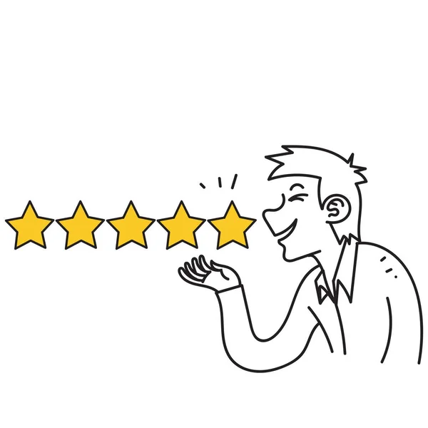 Hand Drawn Doodle Customer Review Five Star Illustration Vector — Stock Vector