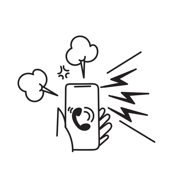Handgezeichnetes Doodle Wütende Handy Anruf Illustration — Stockvektor