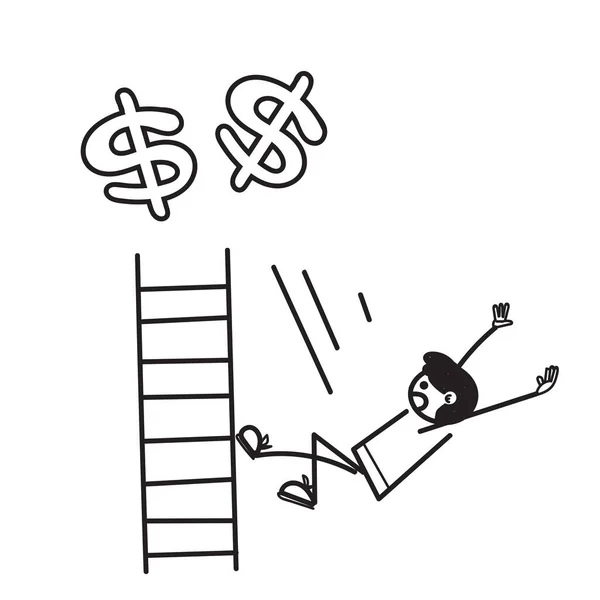 Mão Desenhado Doodle Pessoas Cair Escada Abaixo Para Obter Dinheiro —  Vetores de Stock