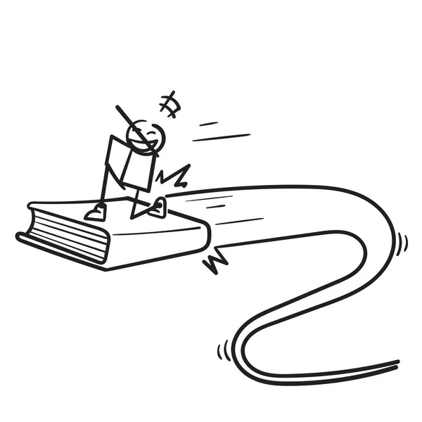 Persona Scarabocchio Disegnato Mano Volare Sull Illustrazione Del Libro — Vettoriale Stock