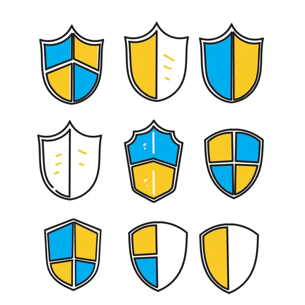 Hand Drawn Doodle Shield Icon Illustration Vector Collection — Stock Vector