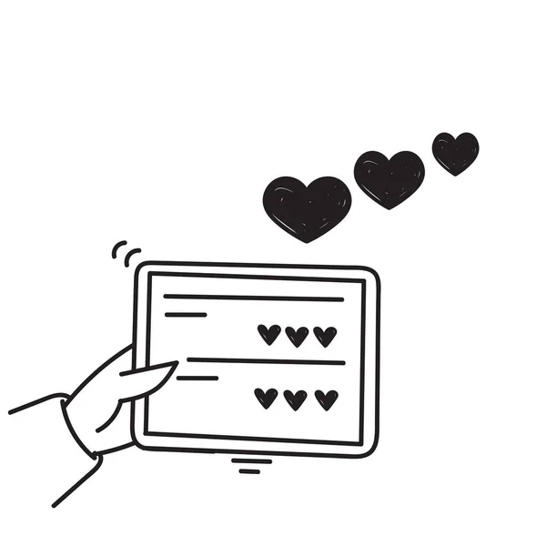 Ręcznie Rysowane Doodle Gospodarstwa Tabletki Ekran Miłości Znak Ilustracja — Wektor stockowy