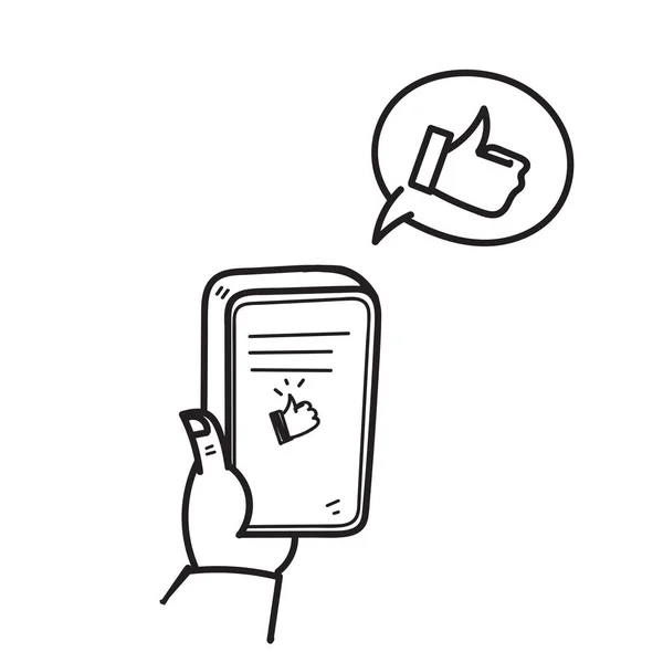Mão Desenhado Doodle Telefone Móvel Com Como Botão Símbolo Símbolo — Vetor de Stock