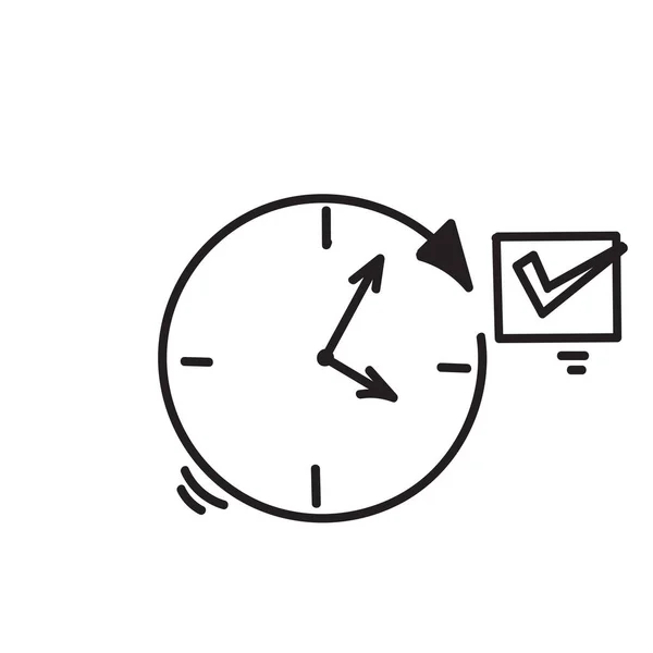 Handgezeichnete Doodle Uhr Und Kreisförmiger Pfeil Illustrationsvektor — Stockvektor
