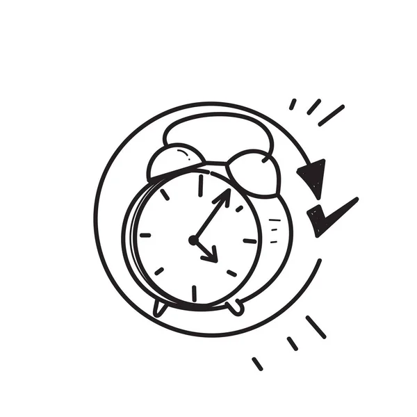 Handgezeichnete Doodle Uhr Und Kreisförmiger Pfeil Illustrationsvektor — Stockvektor