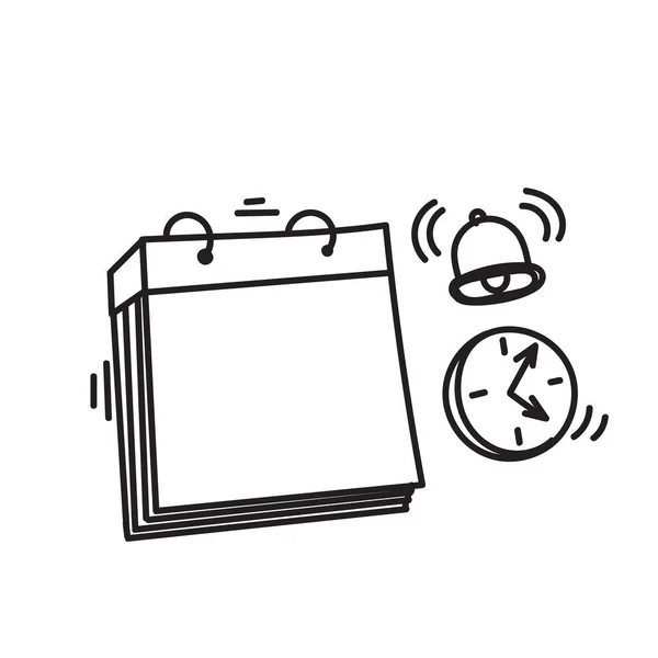 Mão Desenhado Doodle Calendário Lembrete Com Relógio Ilustração Vetor — Vetor de Stock