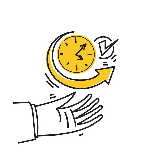 Relógio Doodle Desenhado Mão Vetor Ilustração Seta Circular — Vetor de Stock
