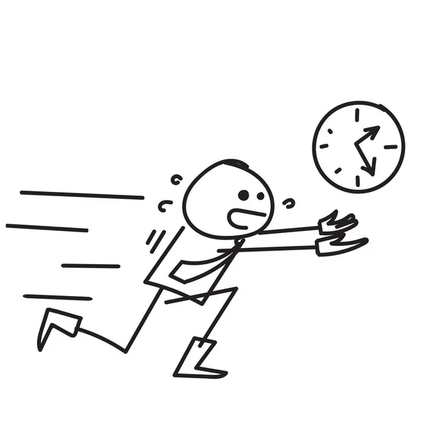 Mano Dibujado Doodle Persona Personas Corriendo Después Ilustración Del Reloj — Archivo Imágenes Vectoriales