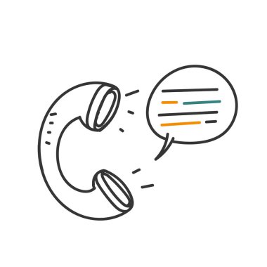 Eski telefon illüstrasyonundan el çizimi baloncuk konuşması