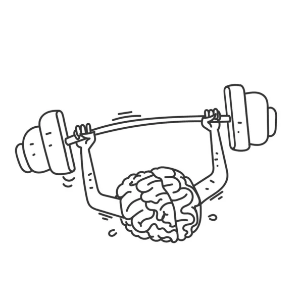 Dibujado Mano Garabato Cerebro Levantar Una Barra Para Ejercicio Ilustración — Vector de stock