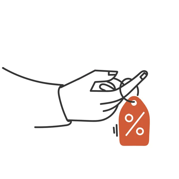 Mão Desenhado Doodle Segurando Preço Compra Tag Vetor Ilustração — Vetor de Stock