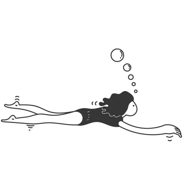 Desenho Mão Doodle Ilustração Mulher Nadando Mergulho —  Vetores de Stock