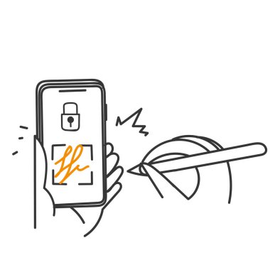 Taşınabilir illüstrasyon vektörüne el çizimi dijital imza izole edildi