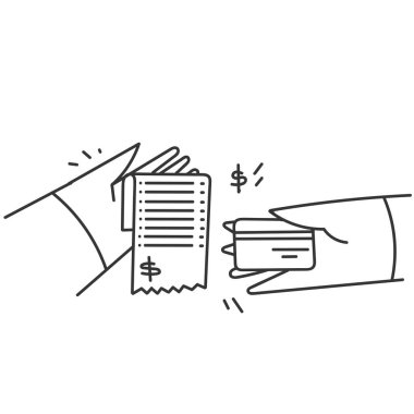 hand drawn doodle pay invoice bill receipt with card illustration vector