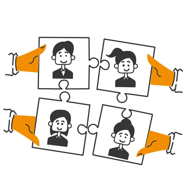 Hand Drawn Doodle People Connecting Puzzle Symbol Teamwork Лицензионные Стоковые Векторы