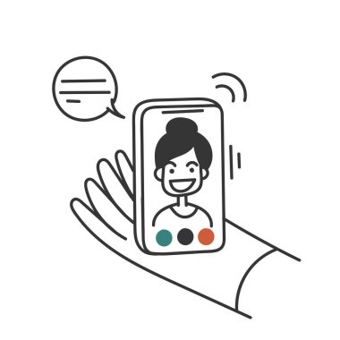 hand drawn doodle Person having a video call illustration vector