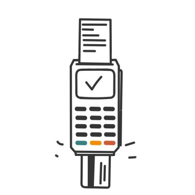 El çizimi karalama kişi kredi kartı ile POS terminal makinesini kullanarak