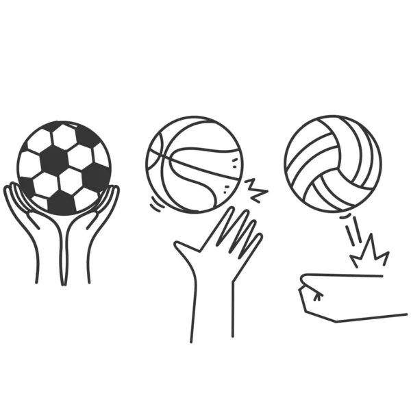 Main Dessinée Doodle Main Tenir Jouer Des Balles Sport Illustration — Image vectorielle