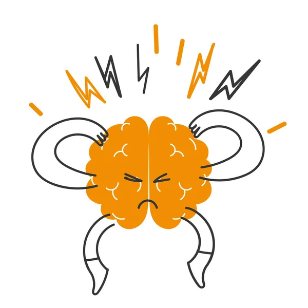 Ręcznie Rysowane Doodle Osoba Bólem Głowy Bolesny Wektor Ilustracji Mózgu — Wektor stockowy