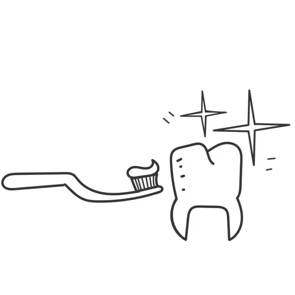 Handgezeichnete Doodle Zahnbürste Mit Zahnpasta Zum Reinigen Des Zahnes Illustrationsvektor — Stockvektor