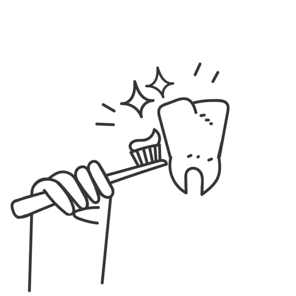 Ручна Намальована Каракулі Зубна Щітка Зубною Пастою Очищення Ілюстрації Зубів — стоковий вектор