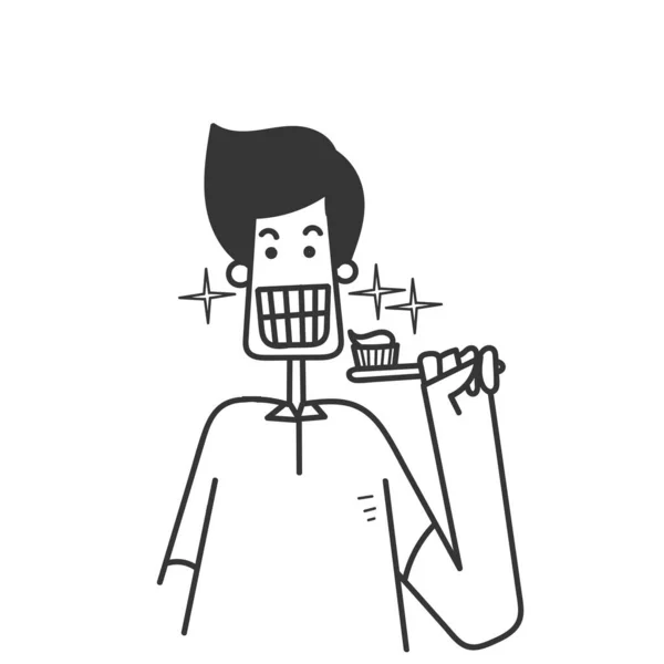 Brosse Dents Doodle Dessinée Main Avec Dentifrice Pour Nettoyer Vecteur — Image vectorielle